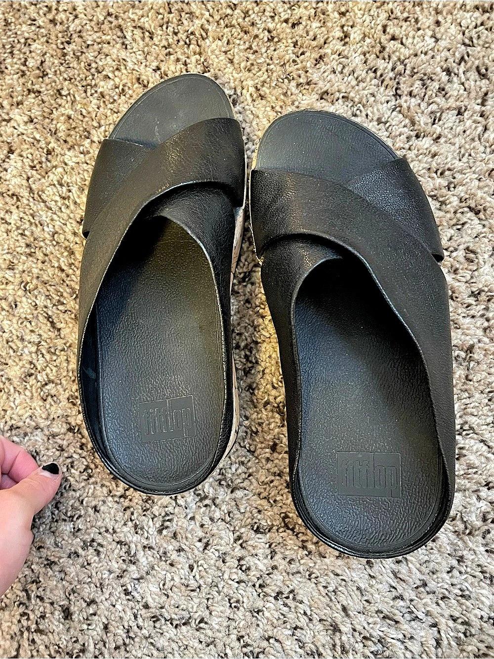 FitFlop Lulu Black Cork Wedge Sandals US 7